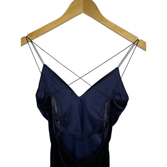 Windsor Velvet Mini Bodycon Cocktail Dress Medium Navy Blue Party Glam Witchy - Picture 2 of 5